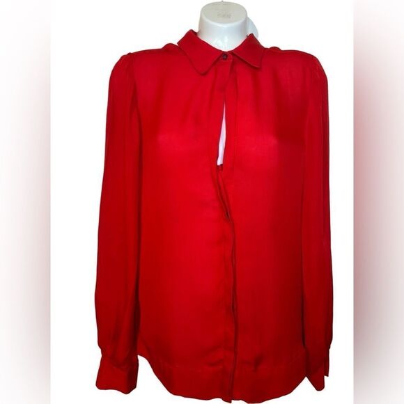 A.L.C Red Silk Keyhole Button Down - Picture 1 of 11